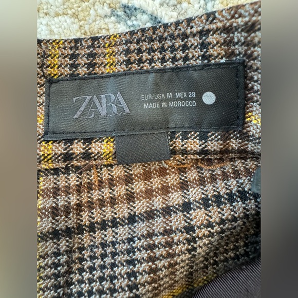 Zara Cropped Wide-Leg Plaid Trousers Brown, Gold & Black - Picture 10 of 10